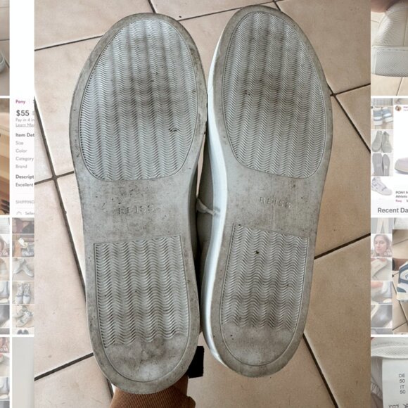 Reiss Leather Tumbled Trainers, Off White in Size 10 - Picture 7 of 10